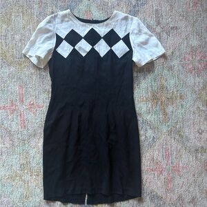 Vintage 1980s Scarlett Black and White Diamond Pattern Dress